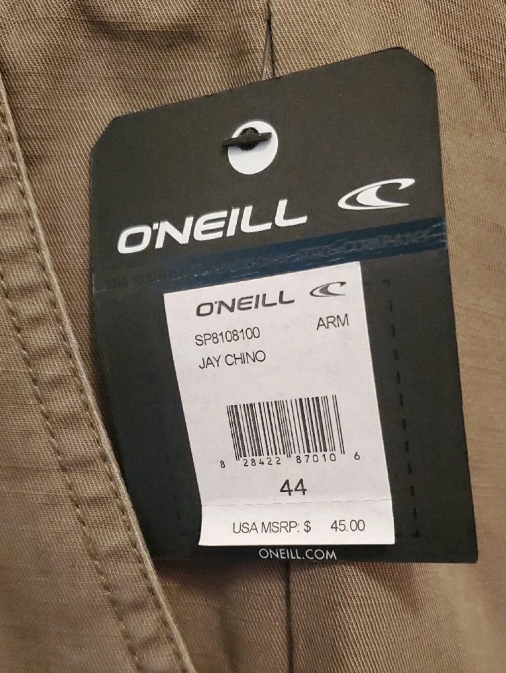 NEW O'Neill Men's Khaki Flat Front Chino Shorts 🌻size 44